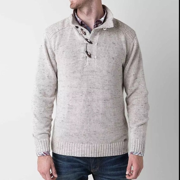 JB Holt Lincoln Mens Henley Sweater Size XL Elbow Patch Woodeon Toggle Academia - Picture 1 of 16